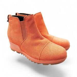 Sorel Evie Pull On Wedge Bootie Orange Women's Sz 8 Waterproof Rain Boots NL4910
